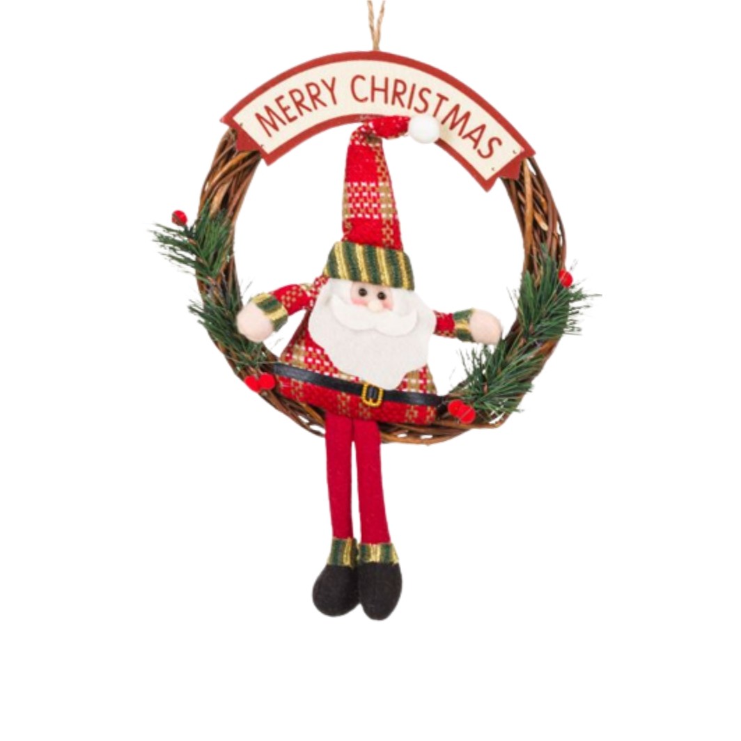 DCJ090... Decoratiune de Craciun, Coroana, Lemn, Mos Craciun, 20cm, DCJ090 - imagine 3