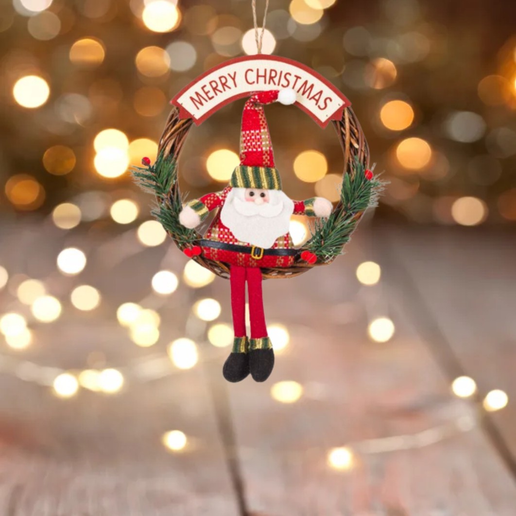 DCJ090.. Decoratiune de Craciun, Coroana, Lemn, Mos Craciun, 20cm, DCJ090 - imagine 4