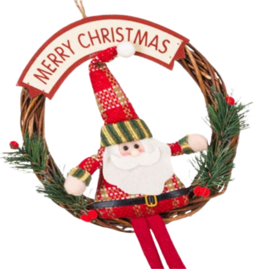 DCJ090.... Decoratiune de Craciun, Coroana, Lemn, Mos Craciun, 20cm, DCJ090 - imagine 2