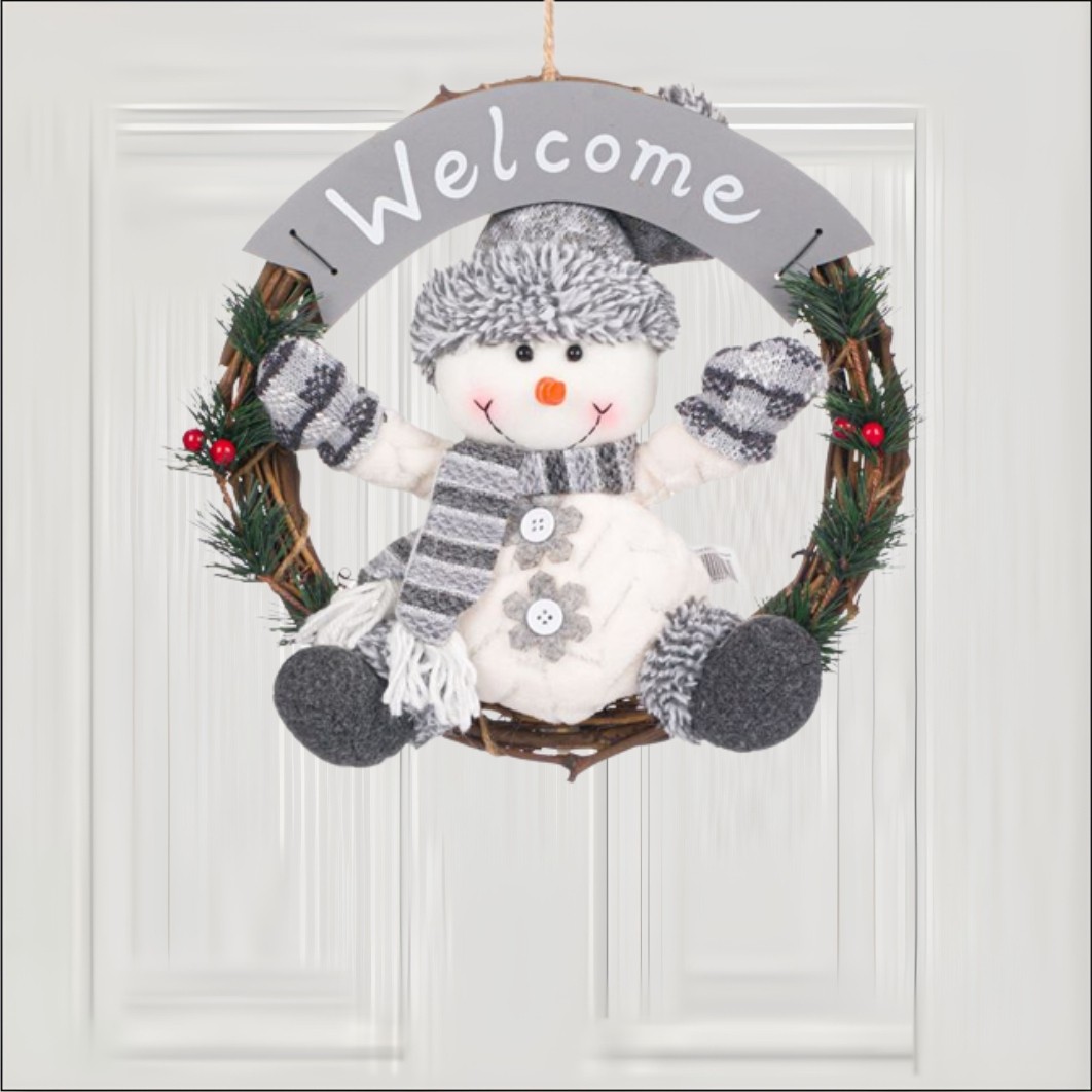 DCJ095... Decoratiune de Craciun, Coronita, Lemn, Om de Zapada, Gri, 30cm, DCJ095 - imagine 2