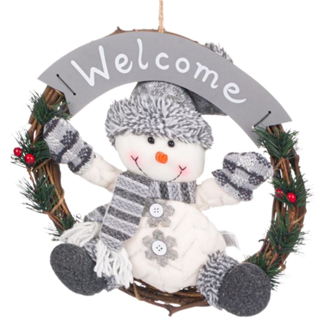 DCJ095.. Decoratiune de Craciun, Coronita, Lemn, Om de Zapada, Gri, 30cm, DCJ095 - imagine 3