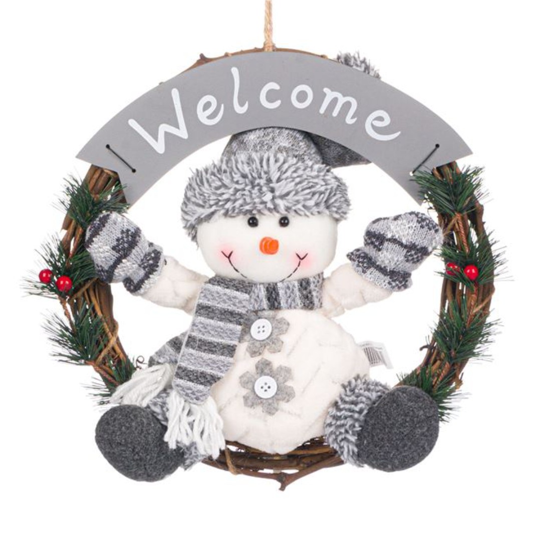 DCJ095 Decoratiune de Craciun, Coronita, Lemn, Om de Zapada, Gri, 30cm, DCJ095 - imagine 1