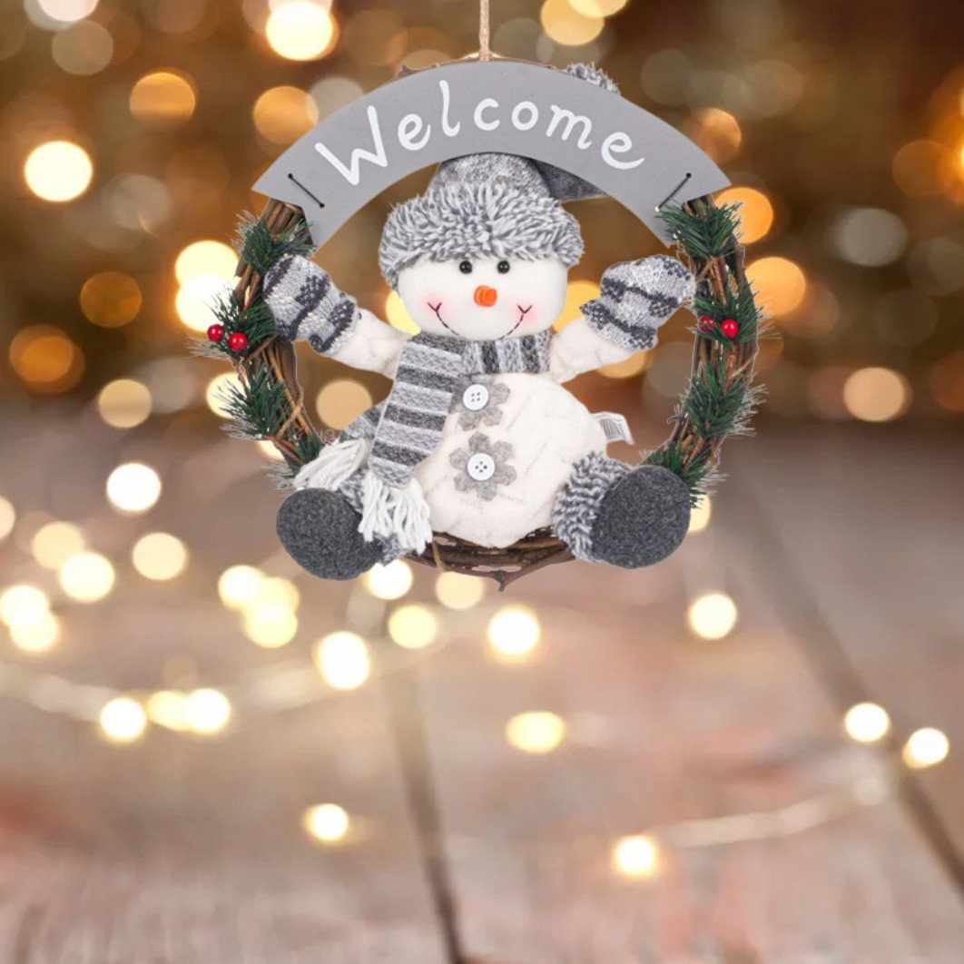 DCJ095.... Decoratiune de Craciun, Coronita, Lemn, Om de Zapada, Gri, 30cm, DCJ095 - imagine 5