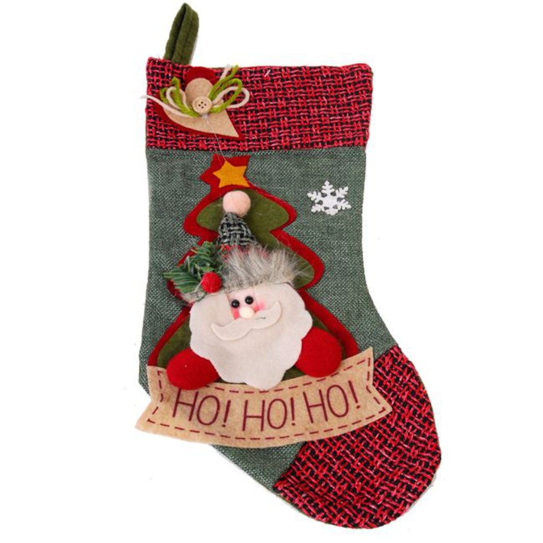 DCJ102 Decoratiune de Craciun, Cizma, Mos Craciun, Verde, Stofa, Rosie, 40CM, DCJ102 - imagine 1