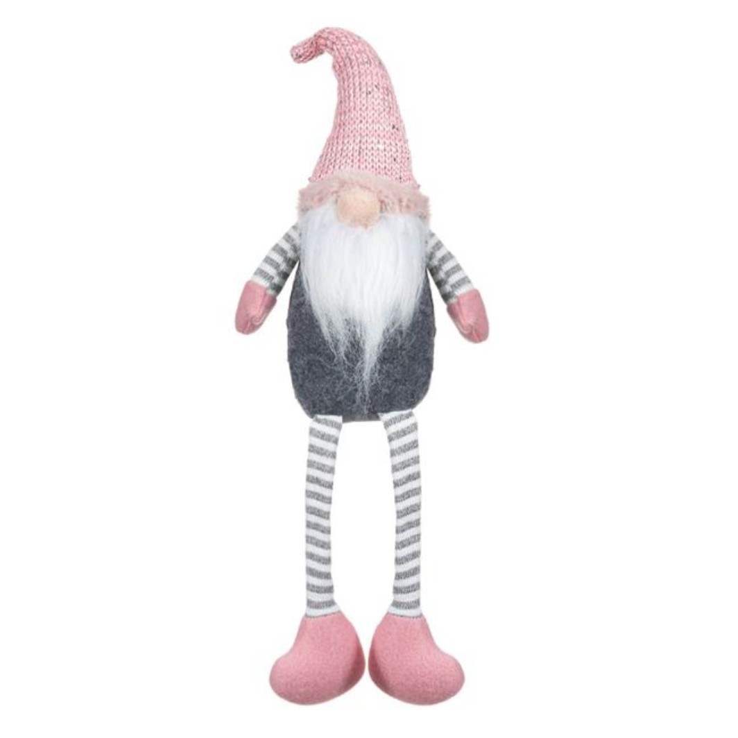 DCJ185 Decoratiune de Craciun, Figurina, Gnome, Caciula, Roz, Paiete, 46cm, DCJ185 - imagine 1