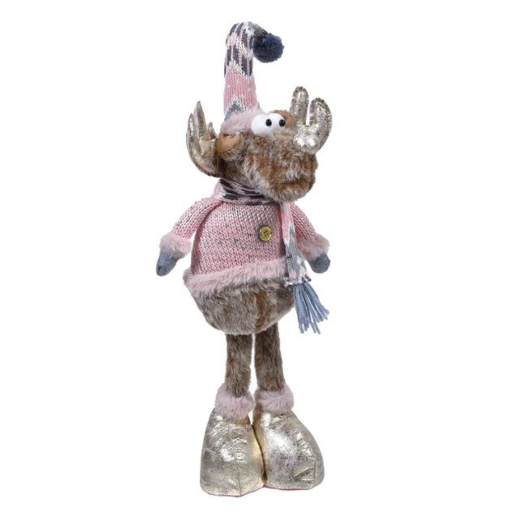 DCJ210. Decoratiune de Craciun, Figurina, Cerb, cu Haina, Roz, Caciula, Fular, 54cm, DCJ210 - imagine 1