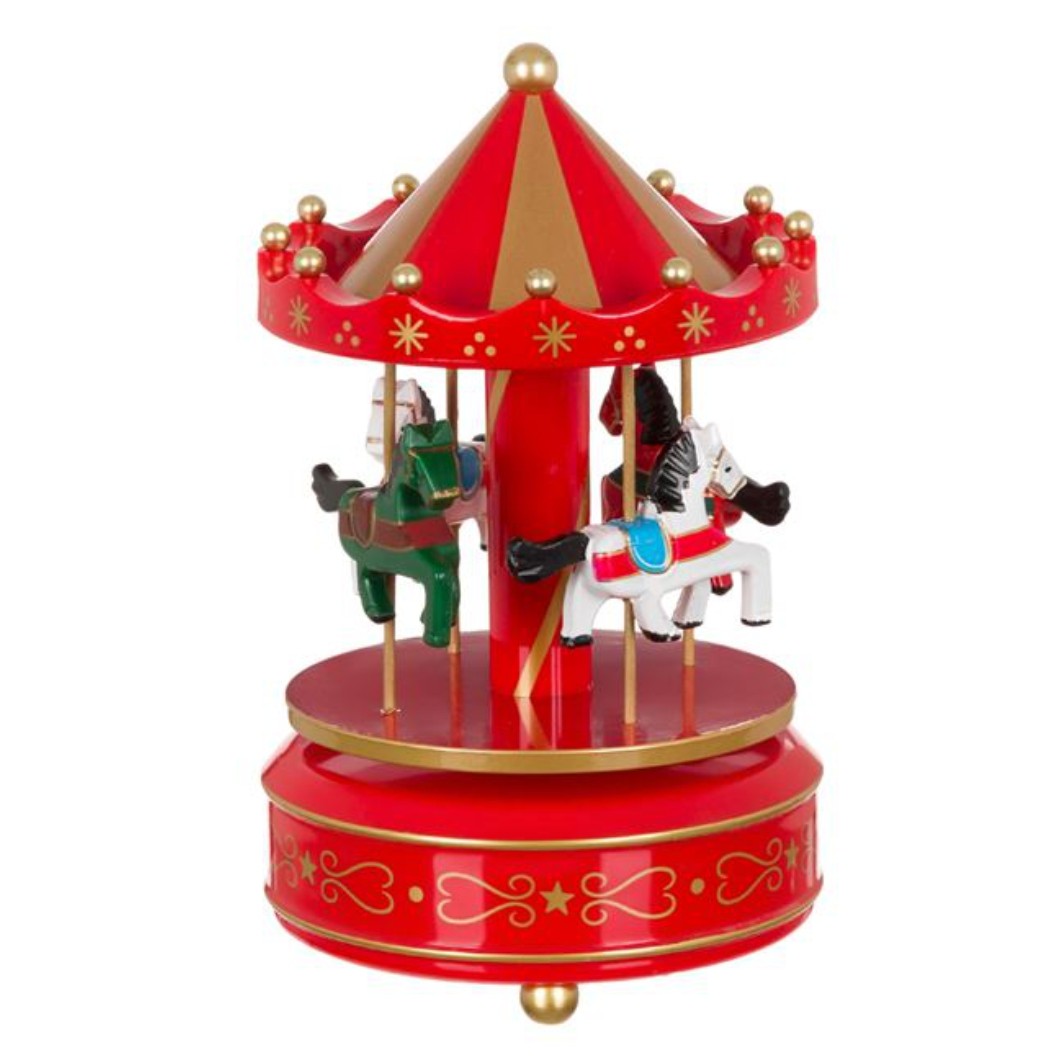 DCJ235 Decoratiune de Craciun, Carusel, Muzical, Rosu,18cm, DCJ235 - imagine 1