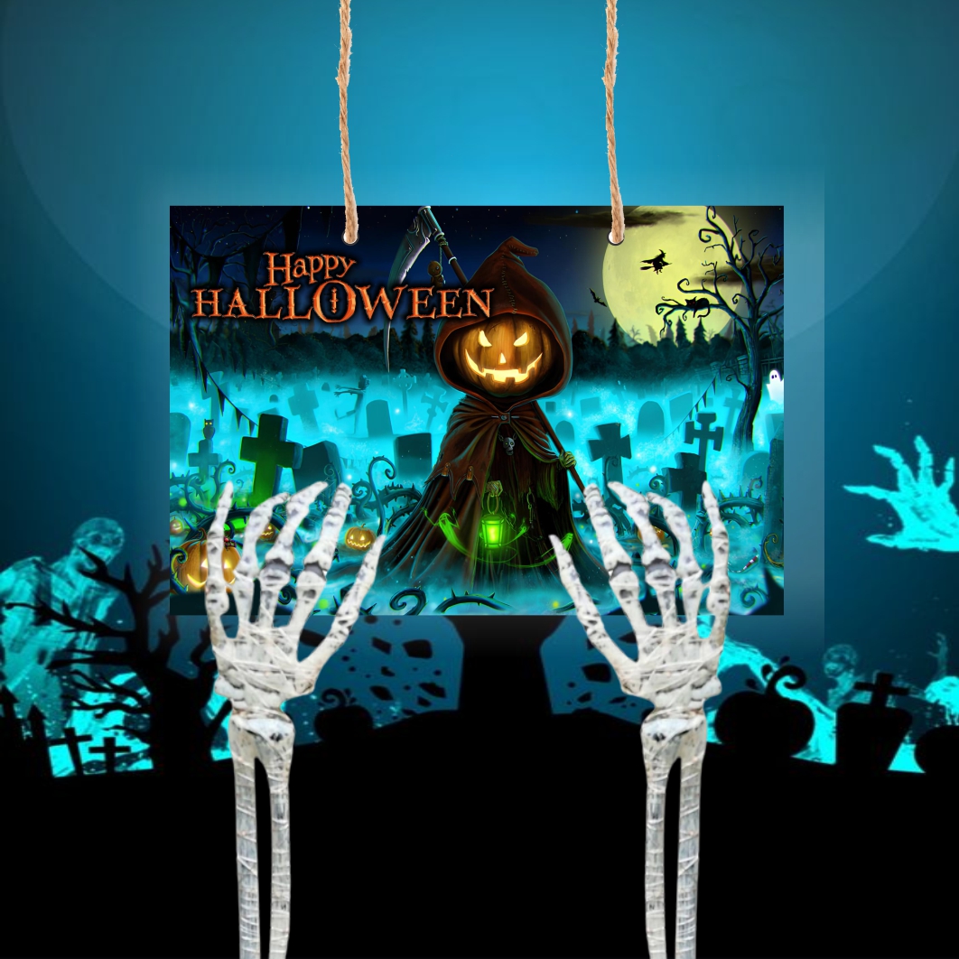 DH036... Decoratiune de Halloween, Lemn, Multicolor, 41x29cm, DH036 - imagine 4