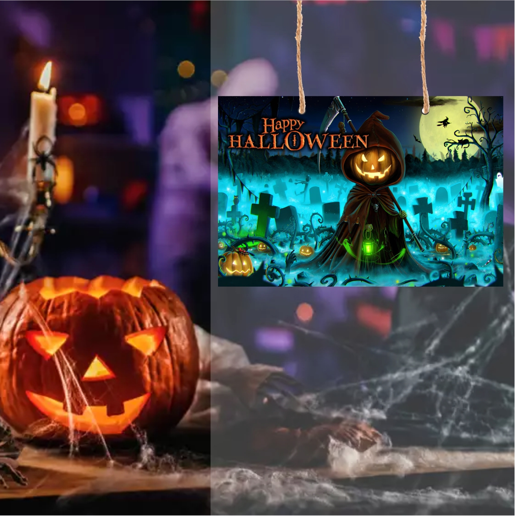 DH036.. Decoratiune de Halloween, Lemn, Multicolor, 41x29cm, DH036 - imagine 5