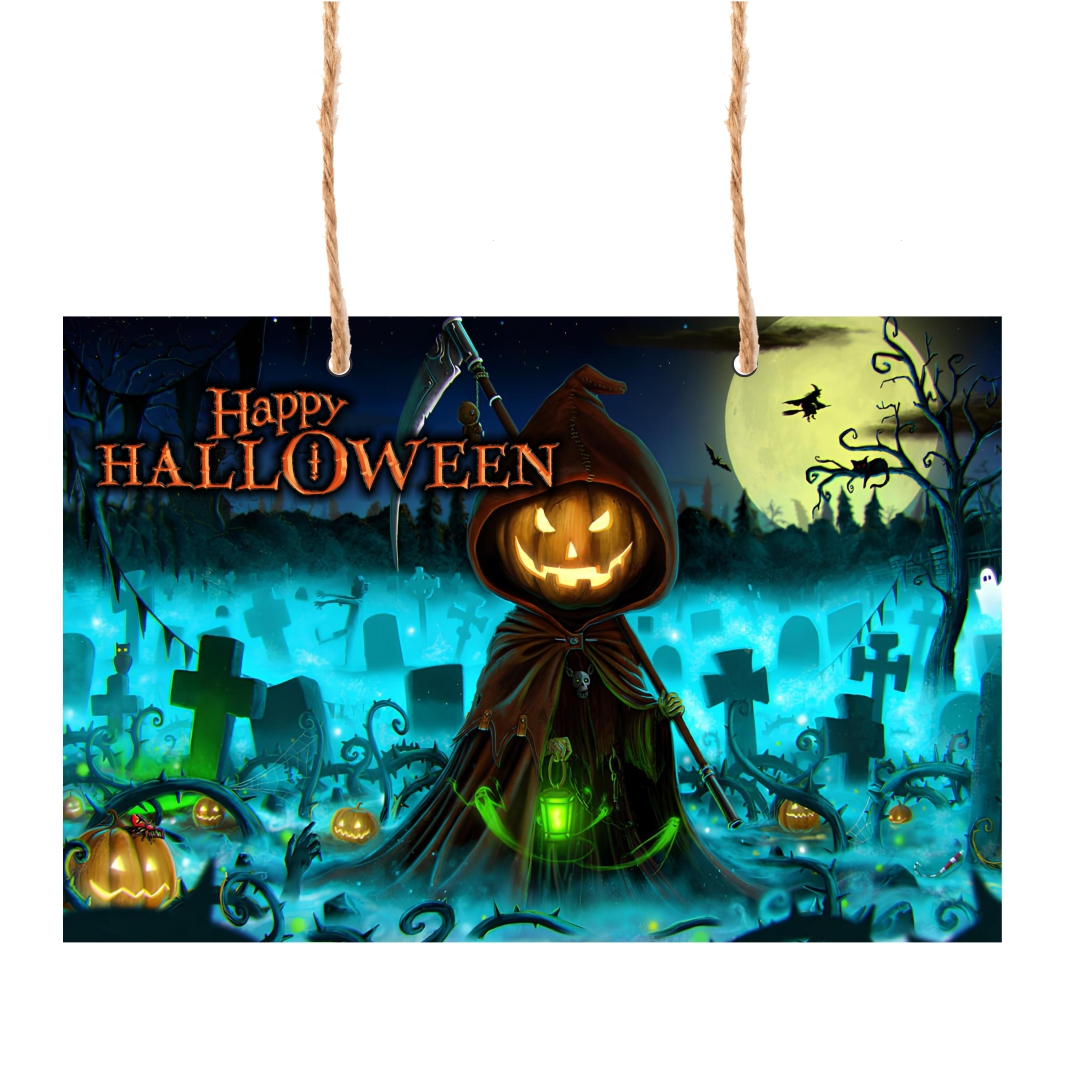 DH036 Decoratiune de Halloween, Lemn, Multicolor, 41x29cm, DH036 - imagine 1