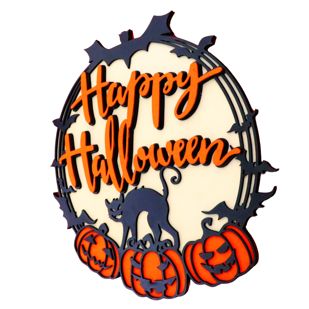 DH038.. Decoratiune de Halloween, Lemn, Portocaliu, 28x28 cm, DH038 - imagine 3