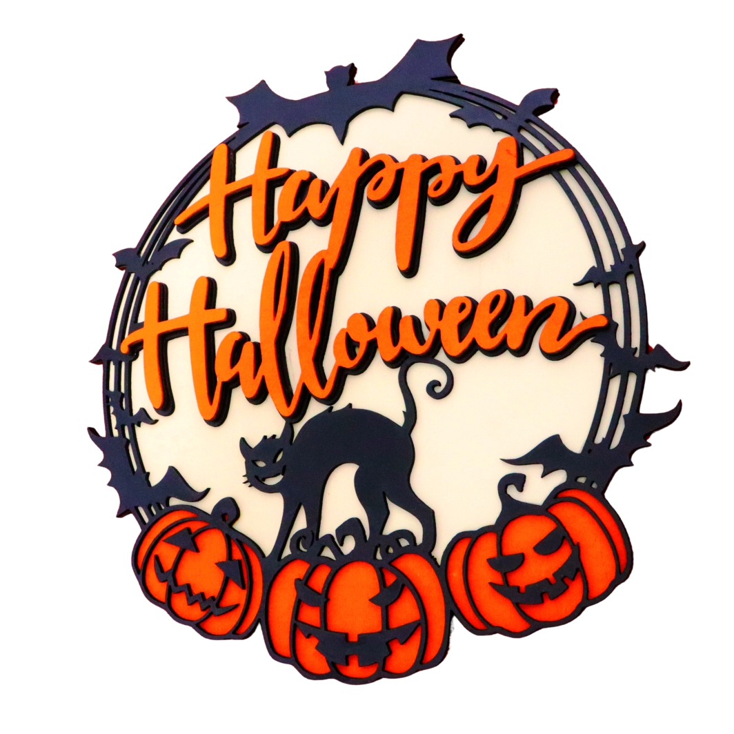 DH038 Decoratiune de Halloween, Lemn, Portocaliu, 28x28 cm, DH038 - imagine 2