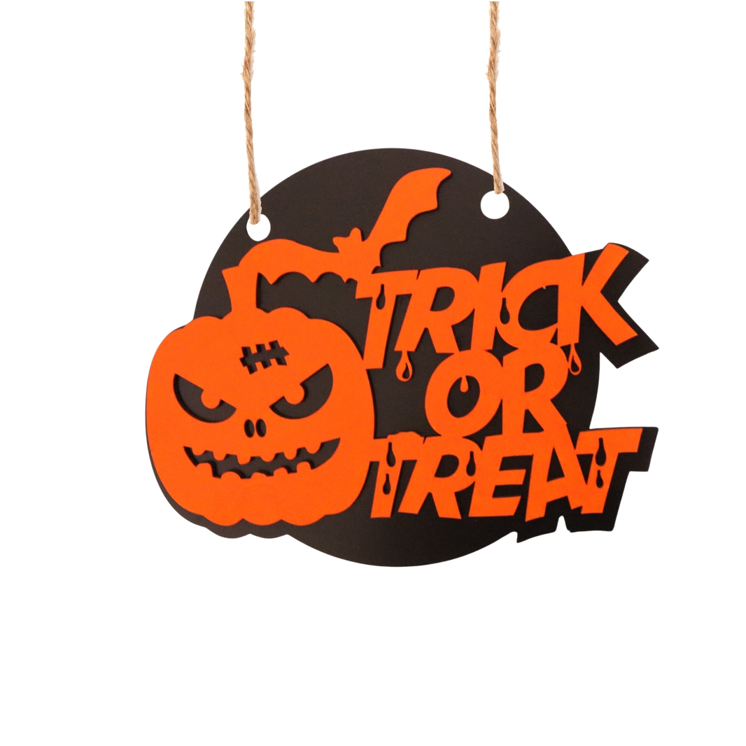 DH040... Decoratiune de Halloween, Lemn, Portocaliu, 30x24 cm, DH040 - imagine 2