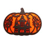 Decoratiune de Halloween, Dovleac, Lemn, Portocaliu, 30x25 cm, DH053 - imagine 3