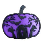 Decoratiune de Halloween, Dovleac, Lemn, Mov, 30x28 cm, DH061 - imagine 3