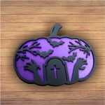 Decoratiune de Halloween, Dovleac, Lemn, Mov, 30x28 cm, DH061 - imagine 5