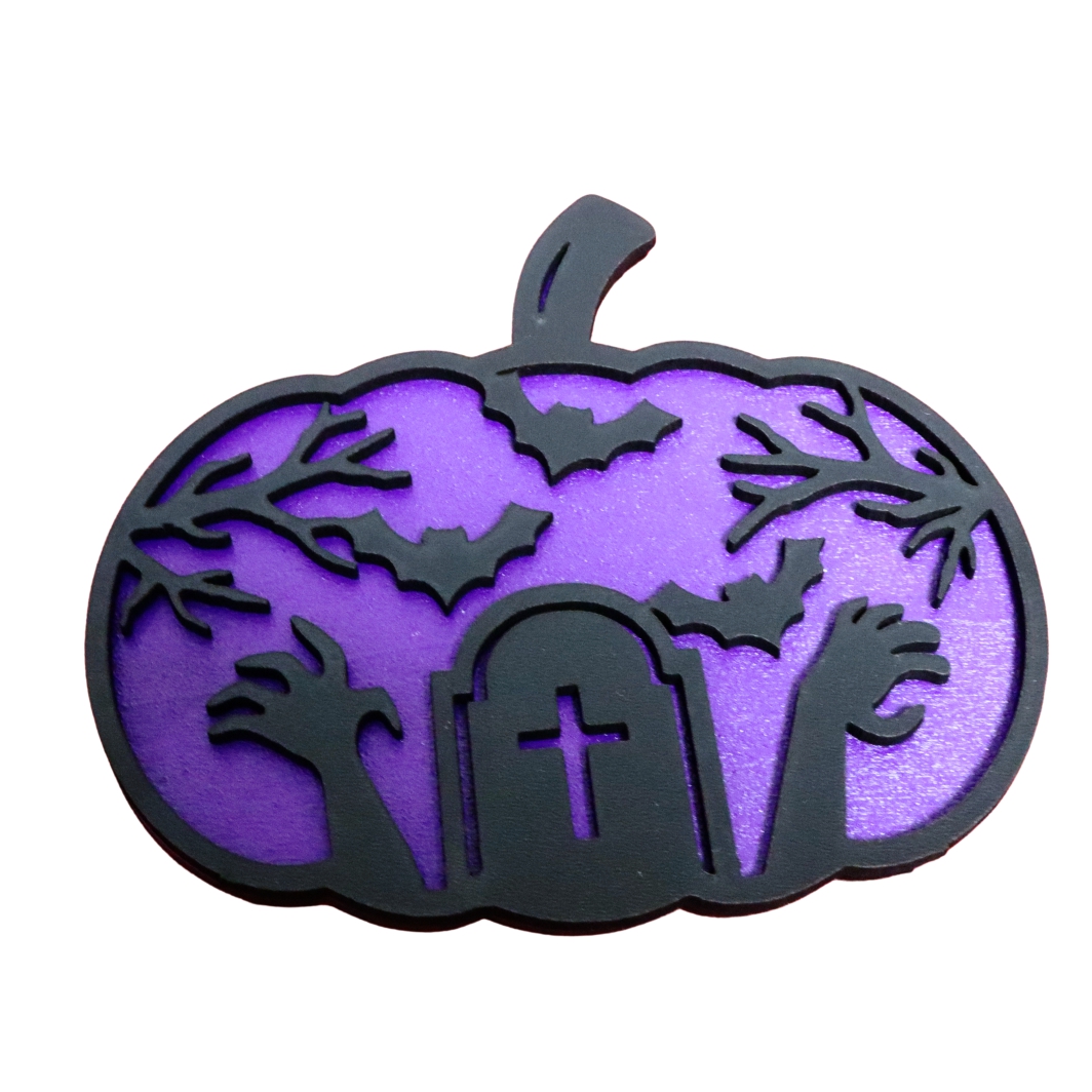 DH061 Decoratiune de Halloween, Dovleac, Lemn, Mov, 30x28 cm, DH061 - imagine 2