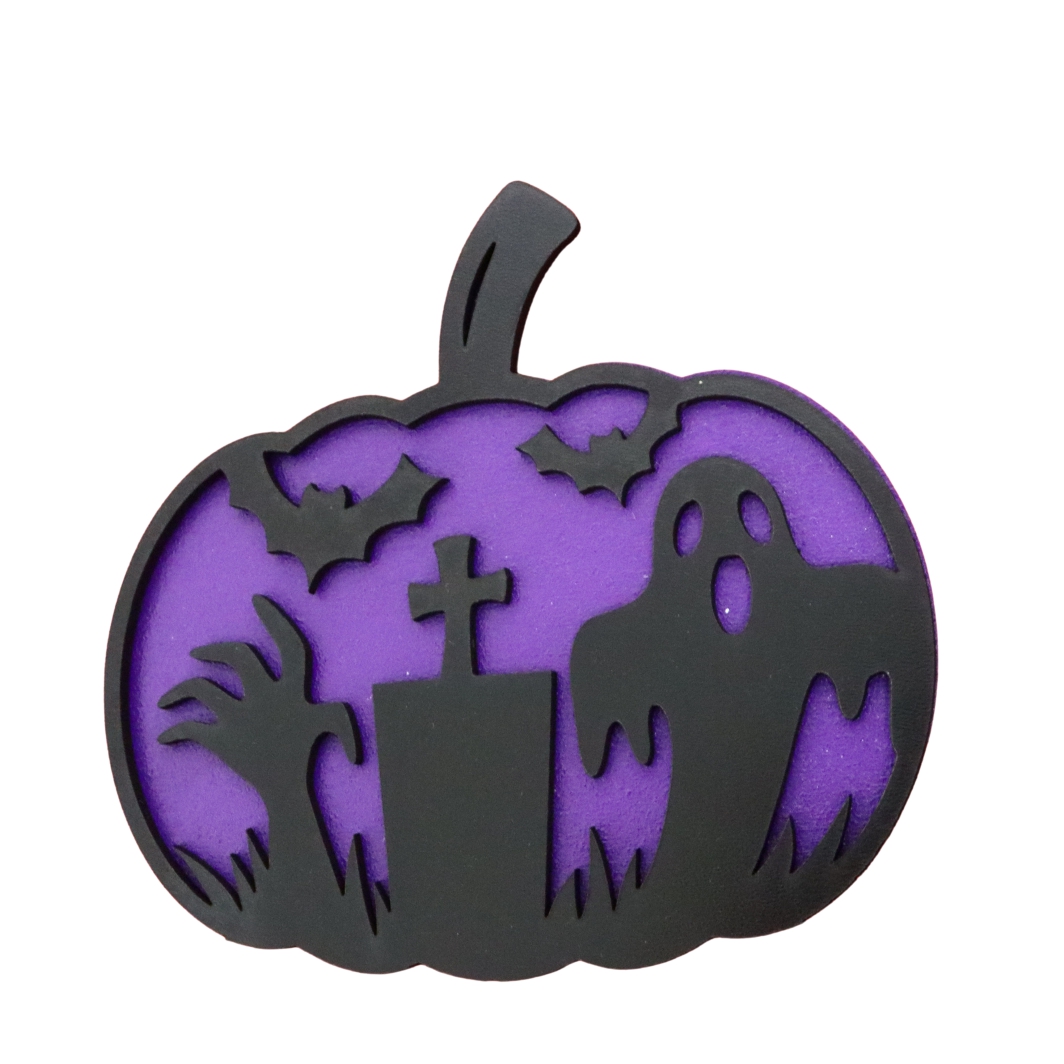 DH062... Decoratiune de Halloween, Dovleac, Lemn, Mov, 30x28 cm, DH062 - imagine 3