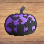 Decoratiune de Halloween, Dovleac, Lemn, Mov, 30x28 cm, DH062 - imagine 5