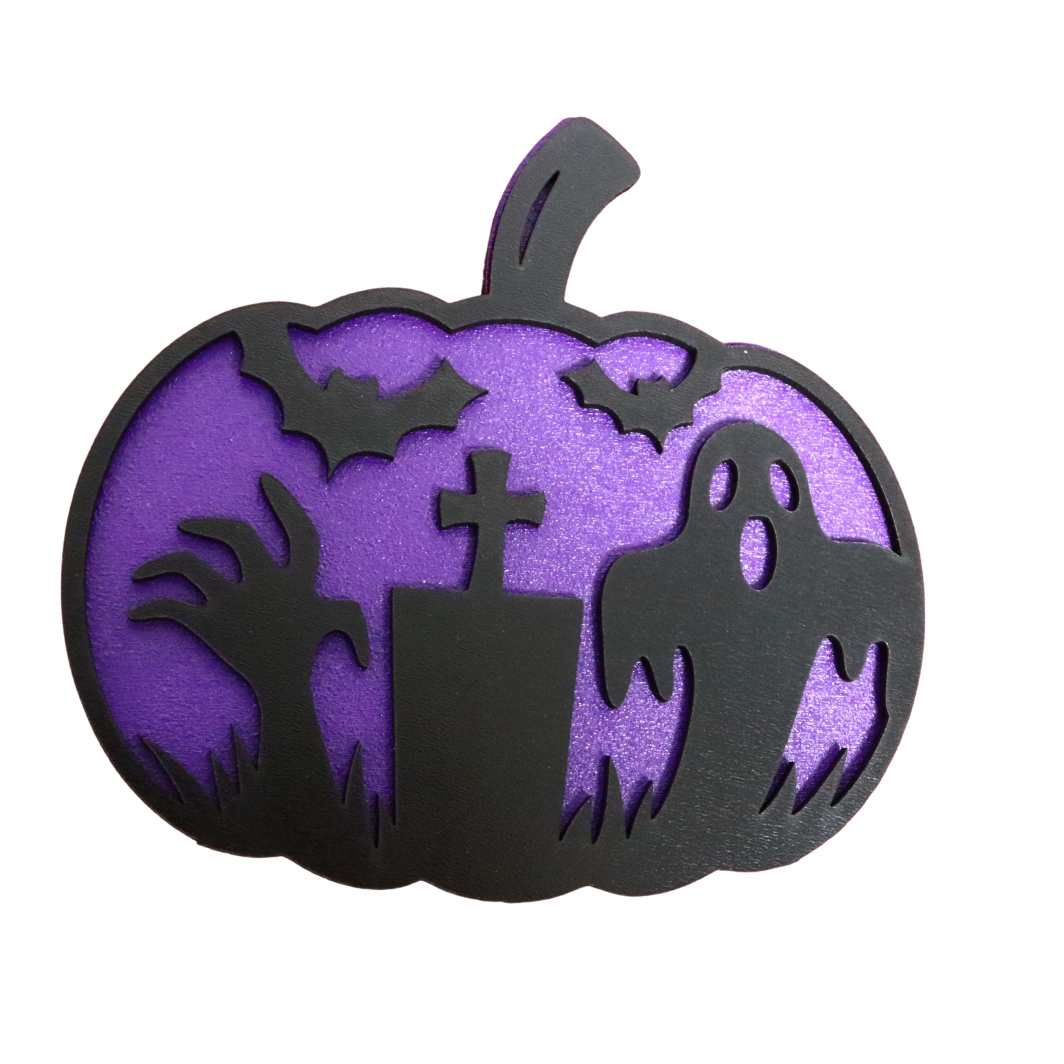 DH062 Decoratiune de Halloween, Dovleac, Lemn, Mov, 30x28 cm, DH062 - imagine 1