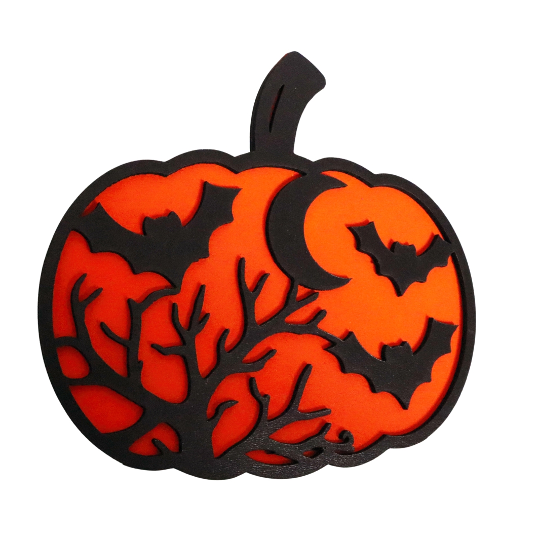 DH065... Decoratiune de Halloween, Dovleac, Lemn, Portocaliu, 30x28 cm, DH065 - imagine 1