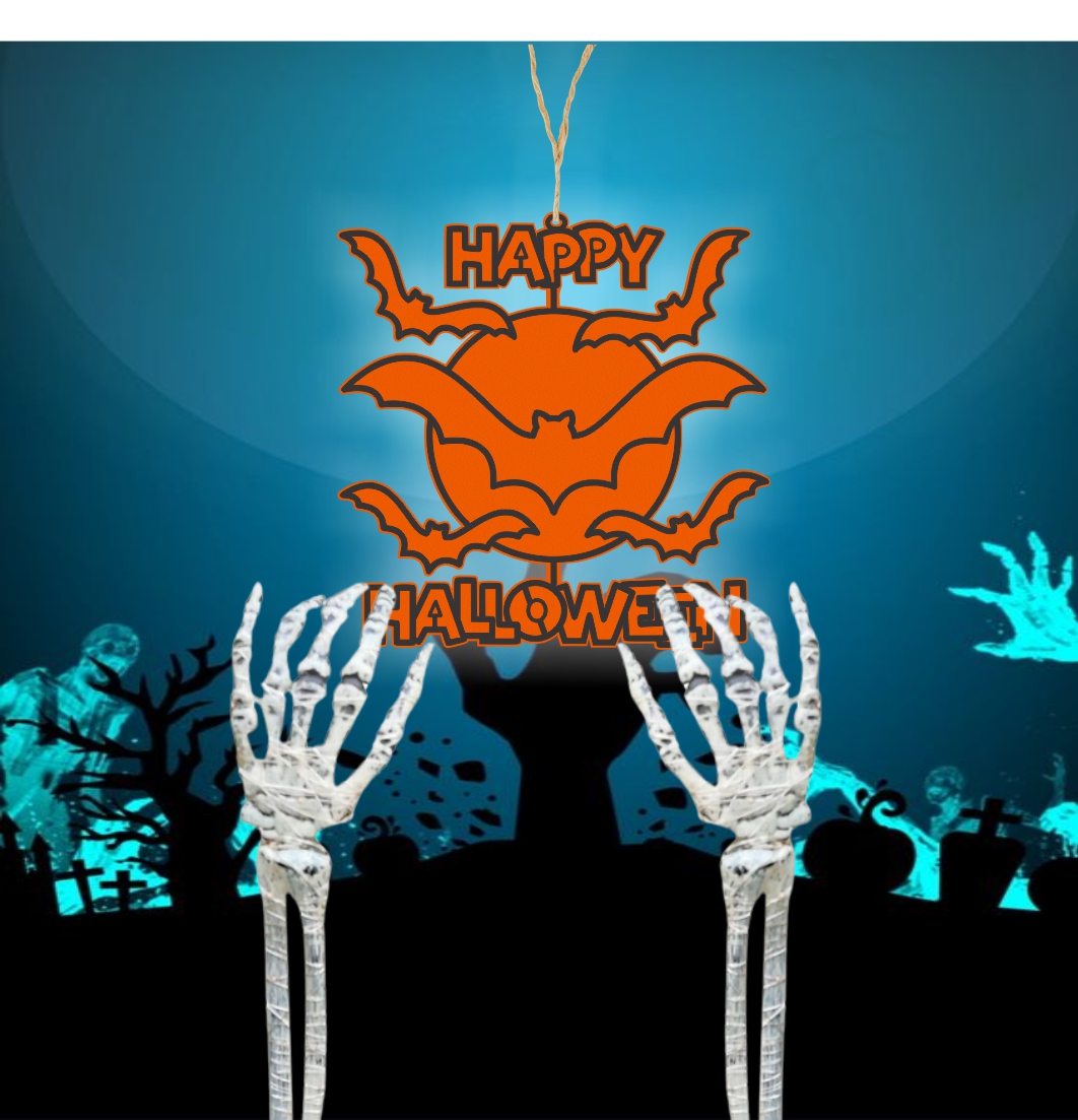 DH077... Decoratiune de Halloween, Lemn, Portocaliu, 40x40 cm, DH077 - imagine 4