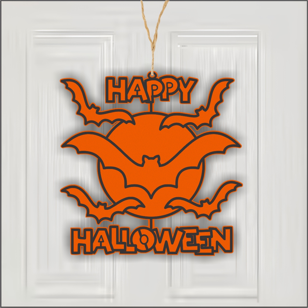DH077.. Decoratiune de Halloween, Lemn, Portocaliu, 40x40 cm, DH077 - imagine 2