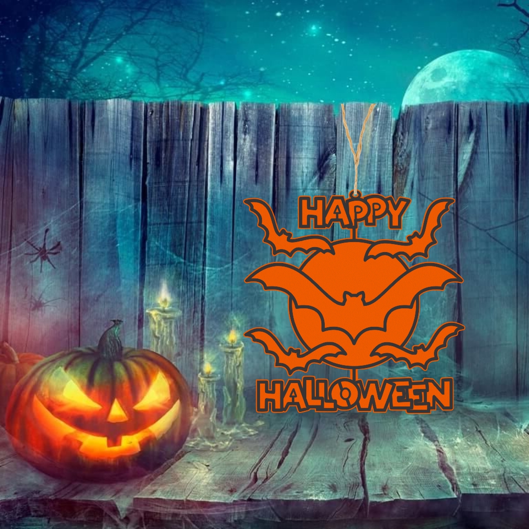 DH077. Decoratiune de Halloween, Lemn, Portocaliu, 40x40 cm, DH077 - imagine 5