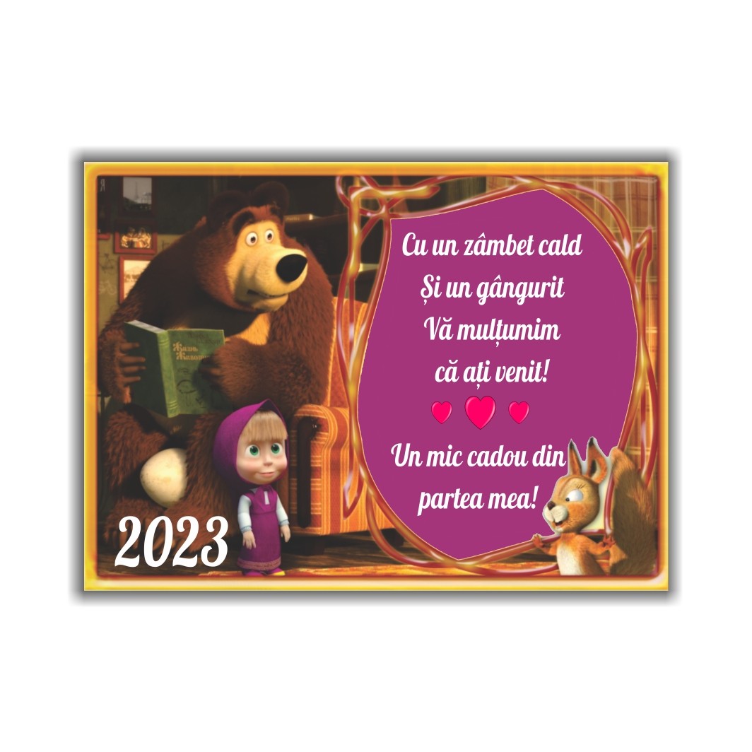 MMG021.. Marturie botez cu urare, Masha si Ursul, Magnet,10×7.5 cm, MGB021, Mov - imagine 3