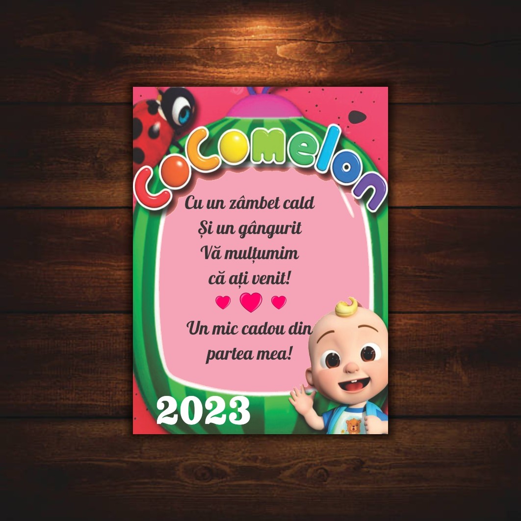 MMG022.. Marturie botez cu urare, Baby Johny, Cocomelon, Magnet,10×7.5 cm, MGB022, Multicolor - imagine 4