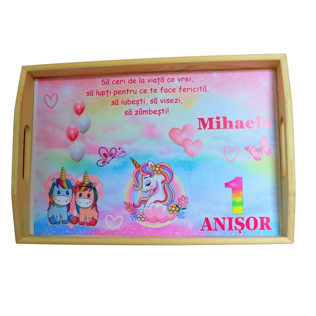 SMD111.... Set Mot Personalizat, Unicorn, 5 Piese, Lemn, Roz, 20x30cm, SMD112 - imagine 5