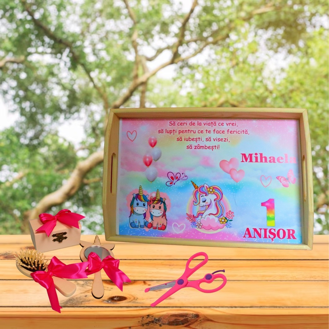 SMD112.. Set Mot Personalizat, Unicorn, 5 Piese, Lemn, Roz, 20x30cm, SMD112 - imagine 4