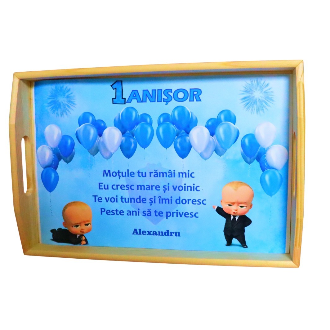 SMD125.... Set Mot Personalizat, Baby Boss, 6 Piese, Lemn, Albastru, 20x30cm, SMD125 - imagine 3