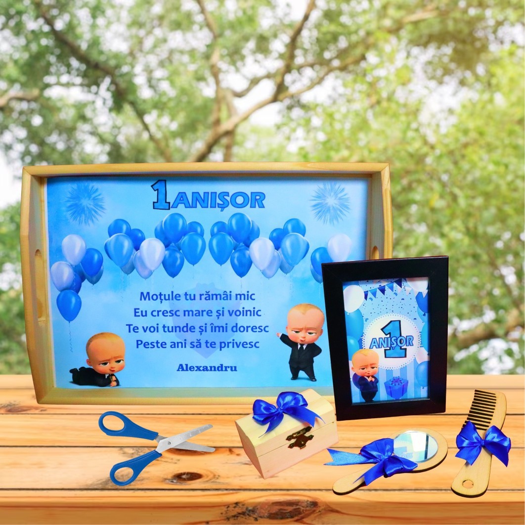 SMD125.. Set Mot Personalizat, Baby Boss, 6 Piese, Lemn, Albastru, 20x30cm, SMD125 - imagine 4