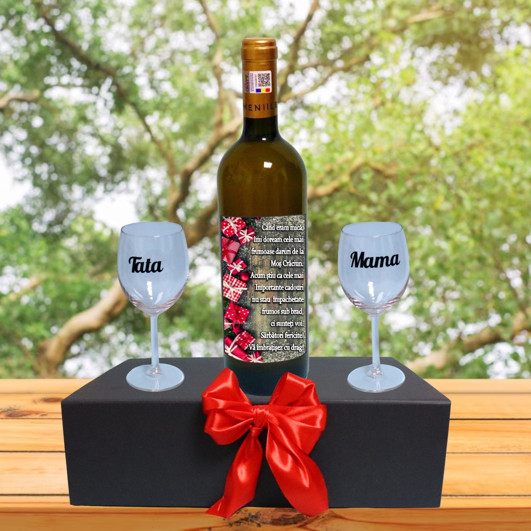 CSVPA009..... Set cadou Parinti, Cutie de vin cu sticla si 2 pahare, 35x25cm, Vin Domeniile Panciu Feteasca Regala, CSVPA009 - imagine 4