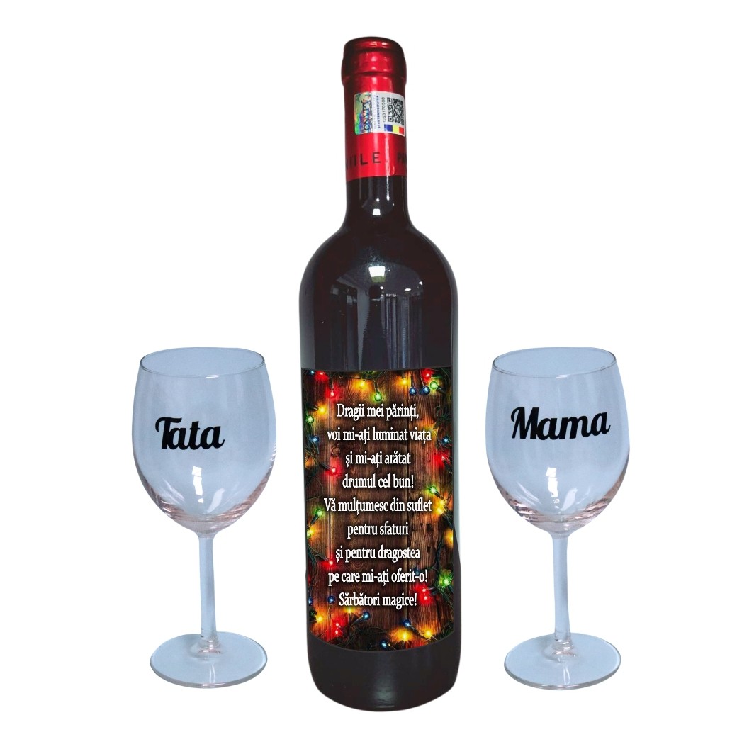 CSVPA010. Set cadou Parinti, Cutie de vin cu sticla si 2 pahare, 35x25cm, Vin Domeniile Panciu Feteasca Neagra, CSVPA010 - imagine 3