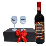 Set cadou Parinti, Cutie de vin cu sticla si 2 pahare, 35x25cm, Vin Budureasca Clasic, CSVPA012
