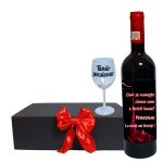 Set cadou Pensionare, Cutie de vin cu sticla si un pahar, 35x25cm, Vin Budureasca Clasic, CSVPN002