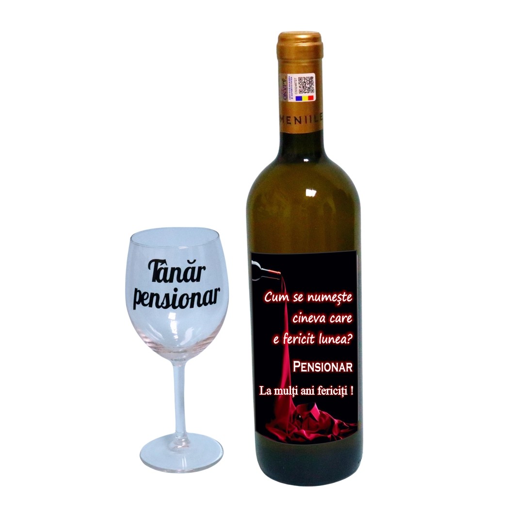 CSVPN003. Set cadou Pensionare, Cutie de vin cu sticla si un pahar, 35x25cm, Vin Domeniile Panciu Feteasca Regala, CSVPN003 - imagine 3