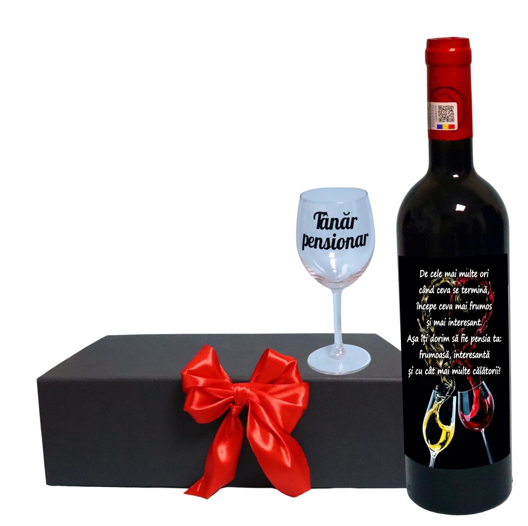 CSVPN005 Set cadou Pensionare, Cutie de vin cu sticla si un pahar, 35x25cm, Vin Budureasca Clasic, CSVPN005 - imagine 1