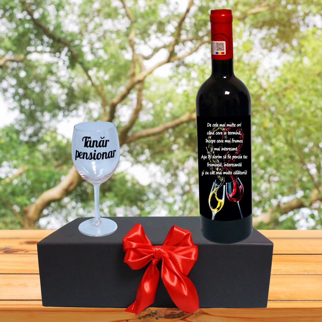 CSVPN005... Set cadou Pensionare, Cutie de vin cu sticla si un pahar, 35x25cm, Vin Budureasca Clasic, CSVPN005 - imagine 4