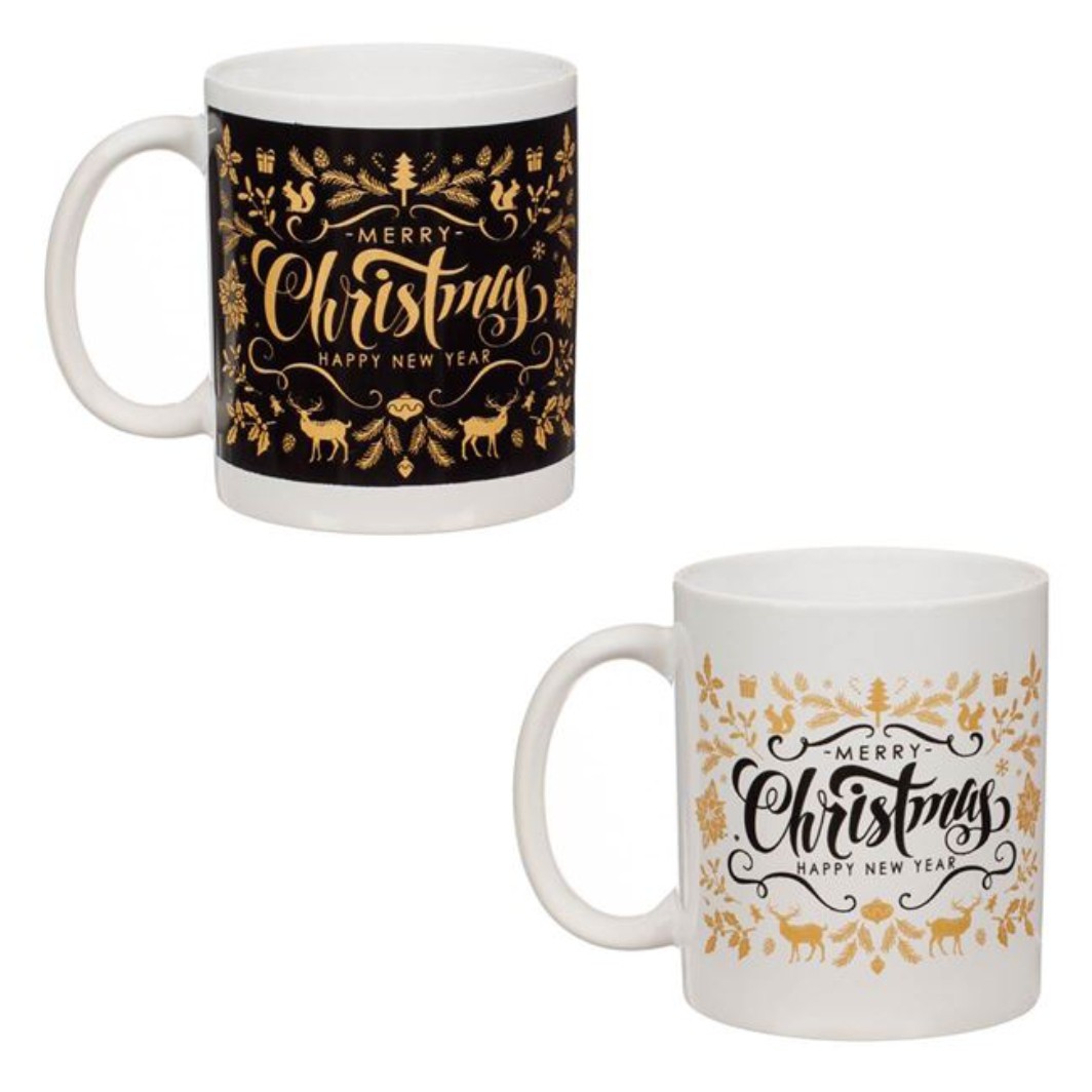 DCJ272 Cani de Craciun Ceramice Neagre, Merry Christmas, 330ml , DCJ272 - imagine 1