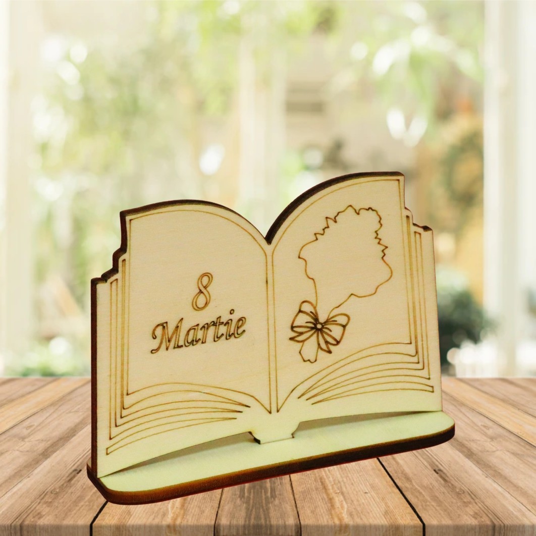 BM003.... Martisor, Baza pentru flori, Carte, 8 Martie, Lemn, Primavara, 10x7 cm, BM003 - imagine 5