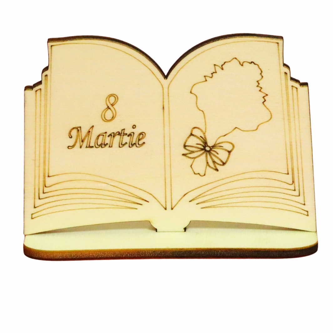BM003 Martisor, Baza pentru flori, Carte, 8 Martie, Lemn, Primavara, 10x7 cm, BM003 - imagine 1