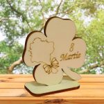 Martisor, Baza pentru flori, Trifoi, 8 Martie, Lemn, Primavara, 8x8 cm, BM010 - imagine 2