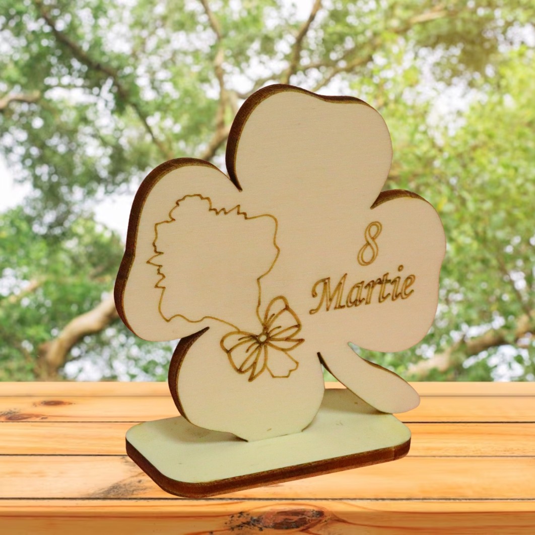 BM010.. Martisor, Baza pentru flori, Trifoi, 8 Martie, Lemn, Primavara, 8x8 cm, BM010 - imagine 2