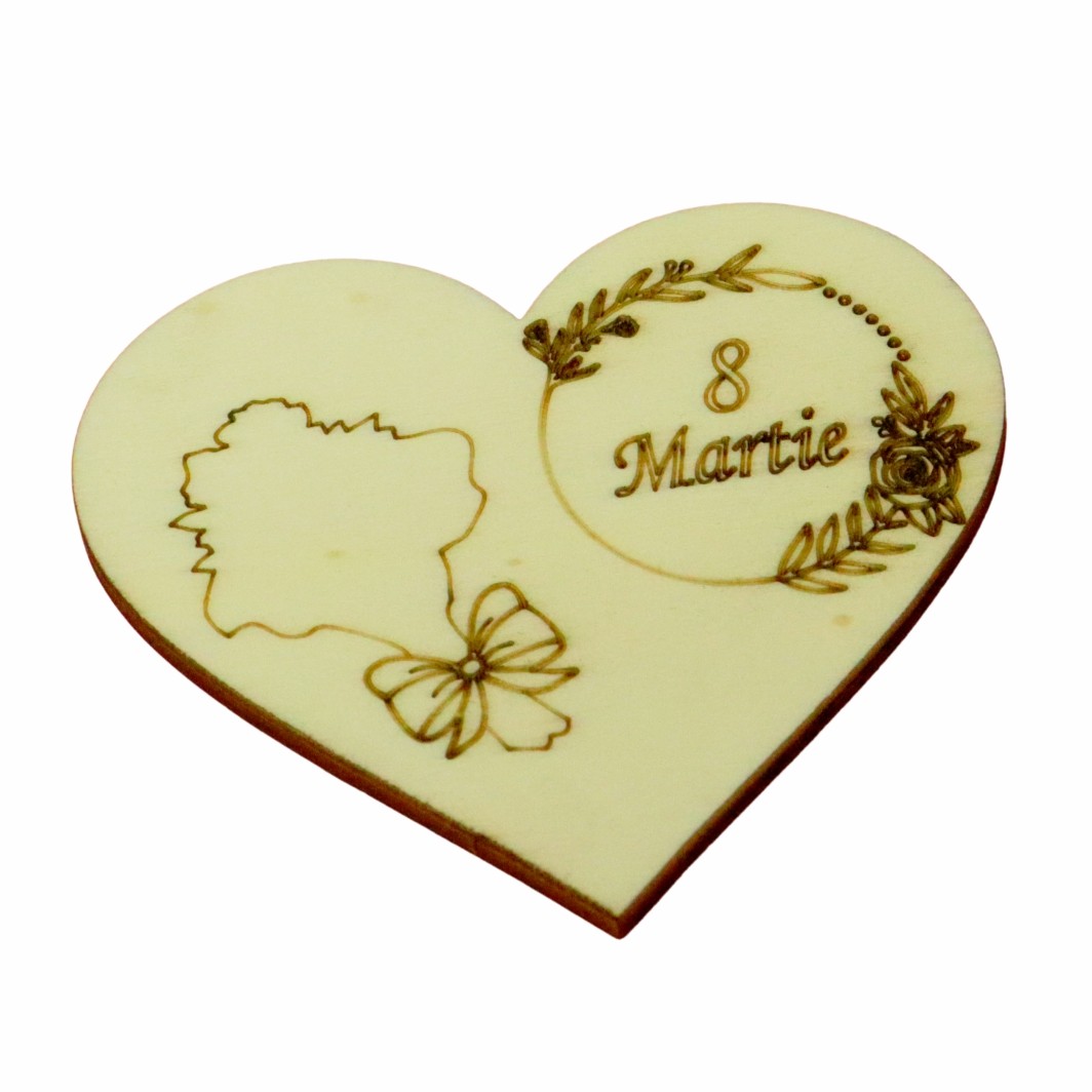 BM052 Martisor, Baza pentru flori, Inima, Lemn, 8 Martie, Primavara, 10x8 cm, BM052 - imagine 1