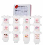 Set 12 body-uri cu lunile bebelusului, Baby Riki, Bumbac, Alb, BSA006