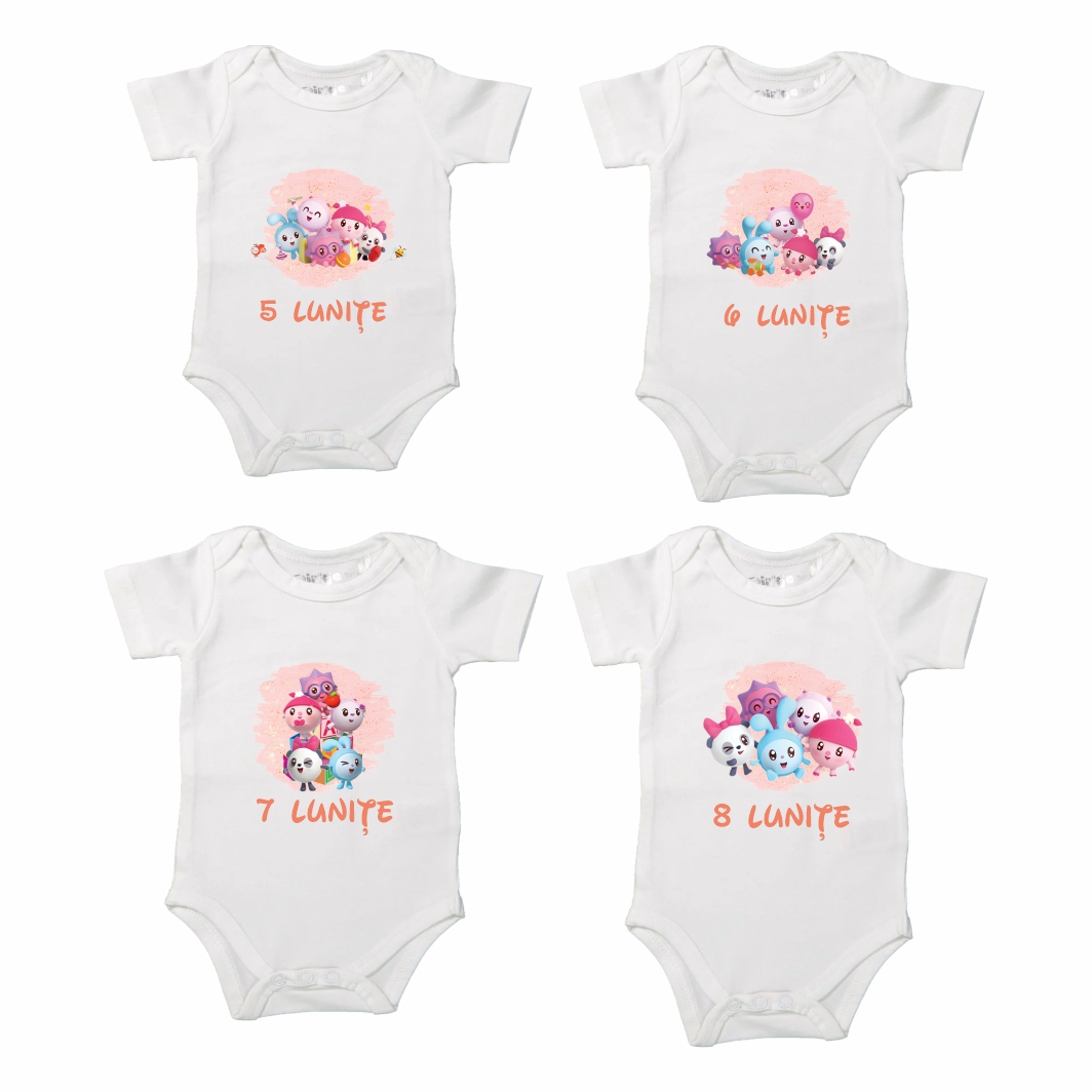 BSA006... Set 12 body-uri cu lunile bebelusului, Baby Riki, Bumbac, Alb, BSA006 - imagine 4