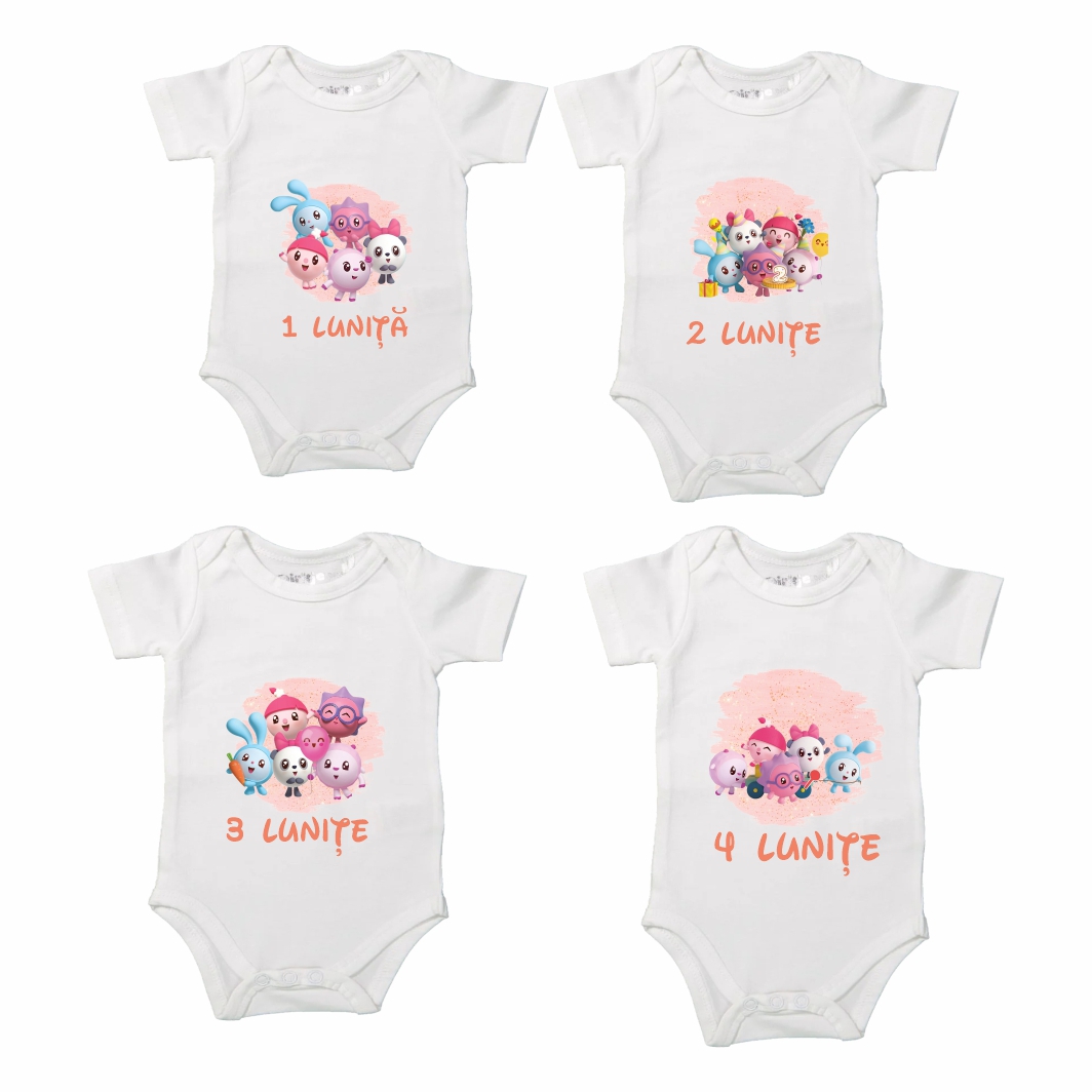 BSA006.. Set 12 body-uri cu lunile bebelusului, Baby Riki, Bumbac, Alb, BSA006 - imagine 3